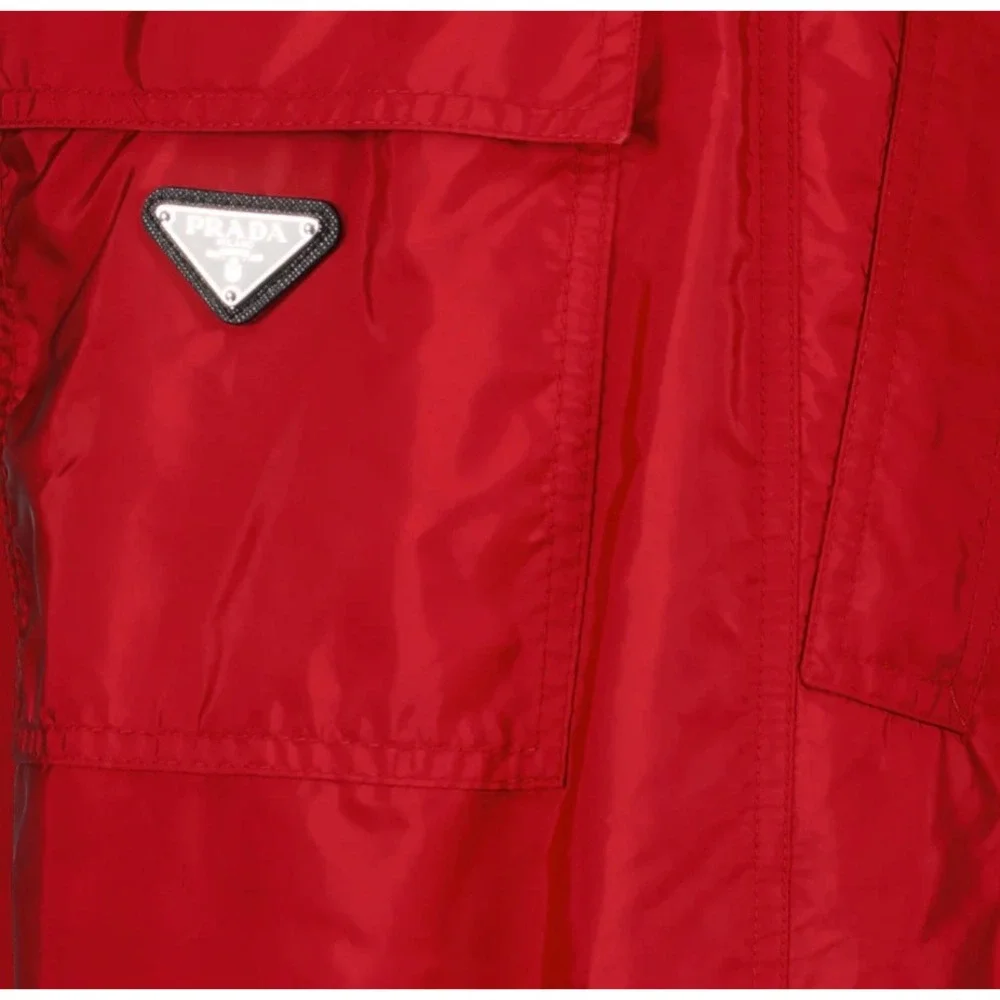 Prada Men's Red Re-Nylon Jogging Pants SPH374 Large, Triangle logo, stretch